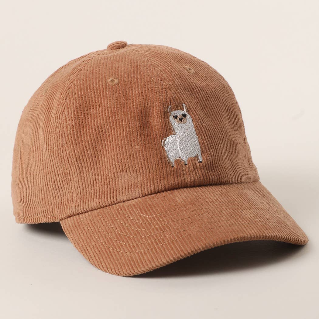 Alpaca Embroidered Corduroy Baseball Cap - Mocha