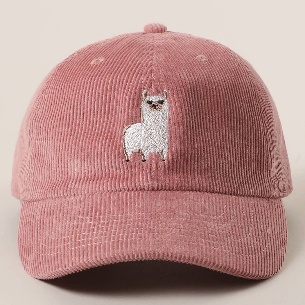 Cute Alpaca Embroidered Corduroy Baseball Cap: DARK GREEN / One Size