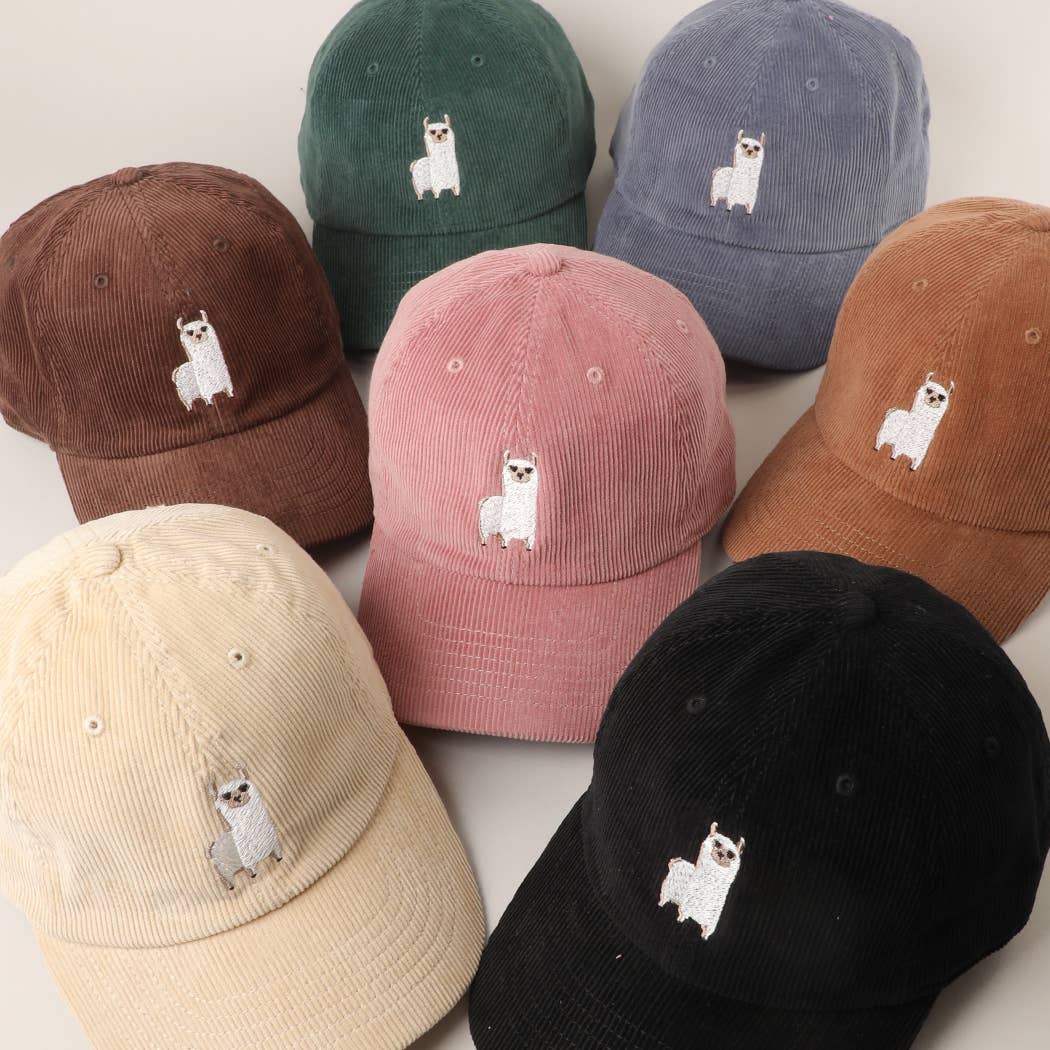 Cute Alpaca Embroidered Corduroy Baseball Cap: MAUVE / One Size