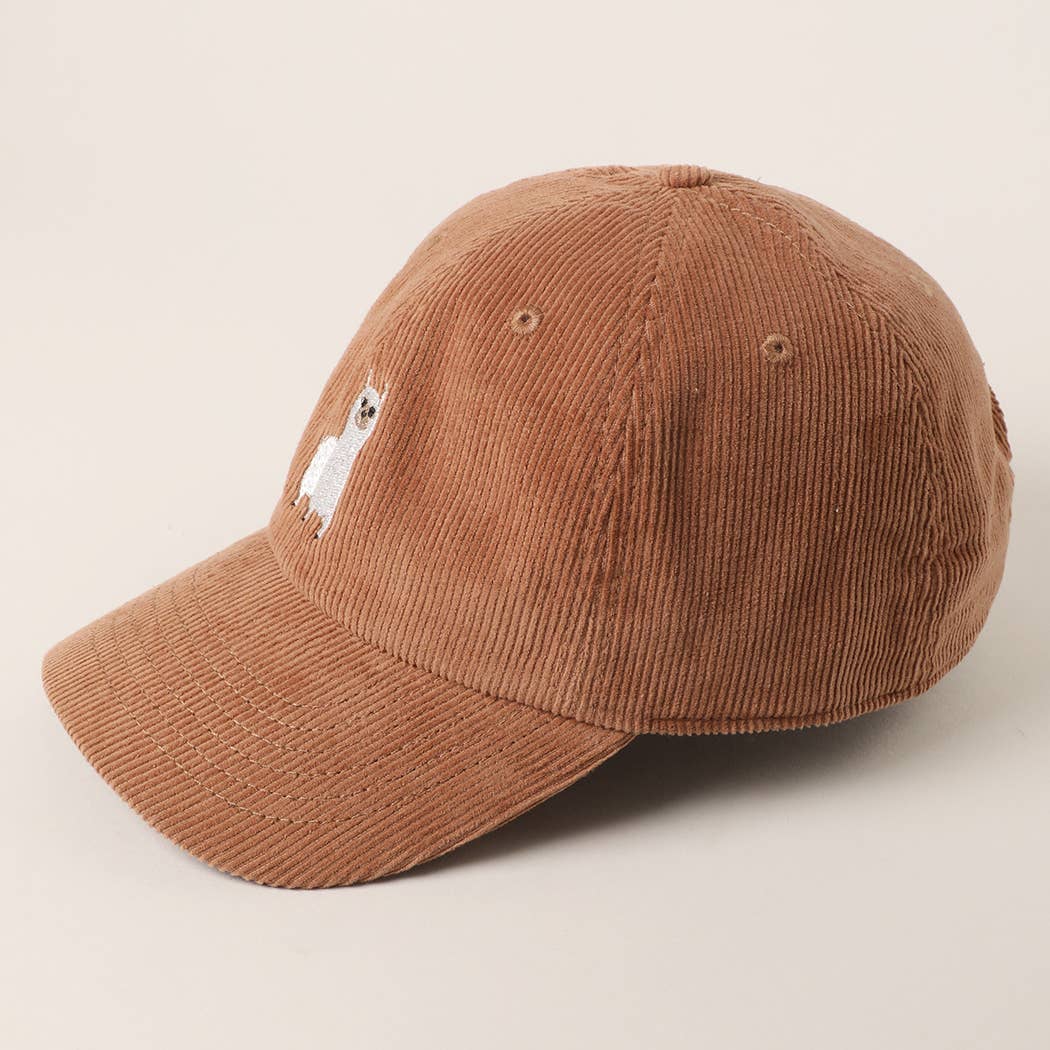 Cute Alpaca Embroidered Corduroy Baseball Cap: MAUVE / One Size