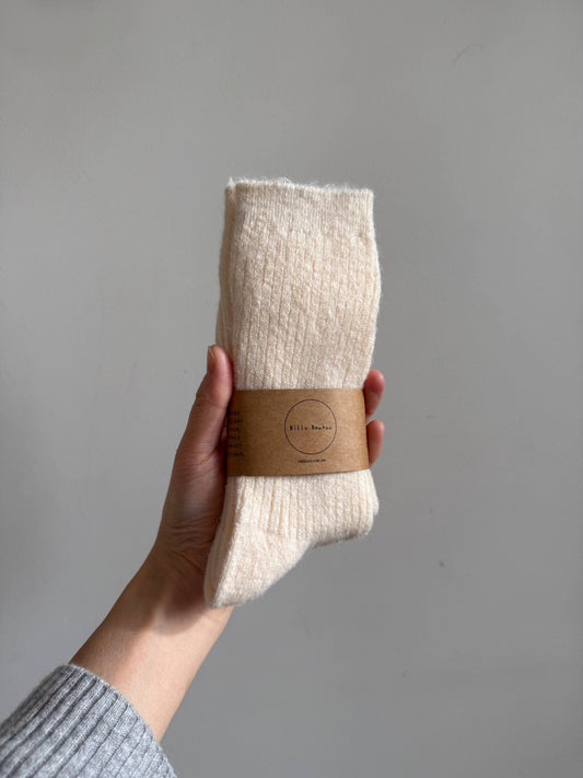 ALPACA CABIN SOCKS: Off white / S/M: Women’s  5 - 9 , Men’s 4 - 8.5