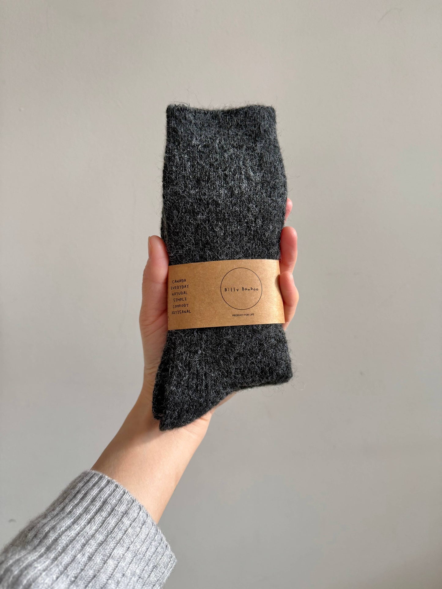ALPACA CABIN SOCKS: Mid gray / S/M: Women’s  5 - 9 , Men’s 4 - 8.5