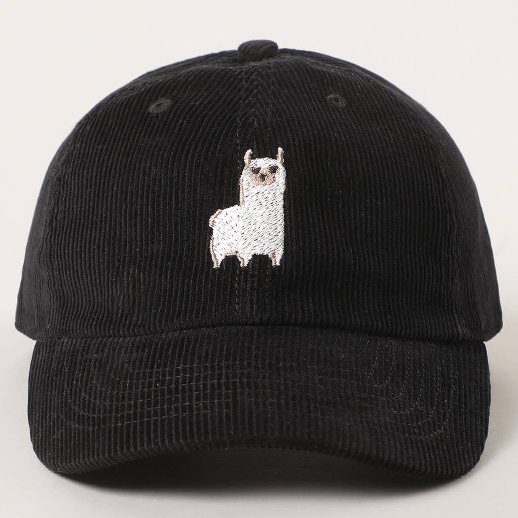 Cute Alpaca Embroidered Corduroy Baseball Cap: DARK GREEN / One Size