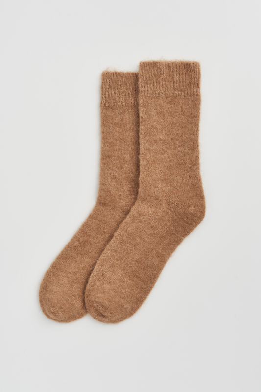 Biscuit Beige Ultra Soft Alpaca Bed Socks: Medium (UK 8-10)