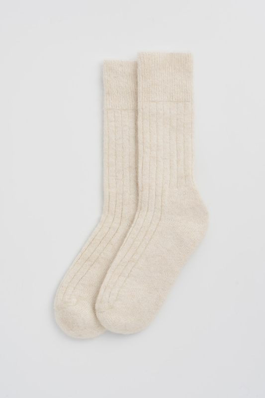 Clotted Cream Ultra Soft Alpaca Ribbed Bed Socks: Medium (UK 8-10)