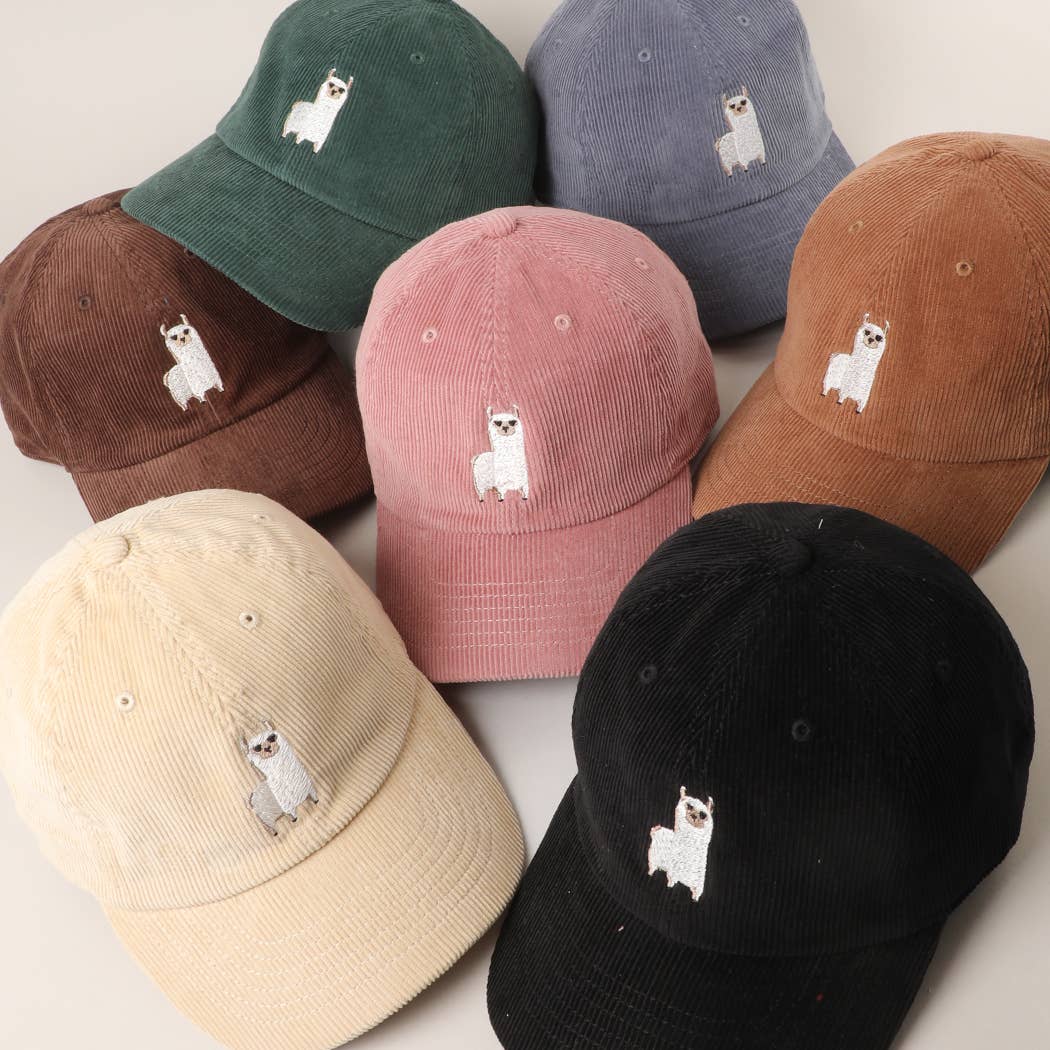 Cute Alpaca Embroidered Corduroy Baseball Cap: MAUVE / One Size
