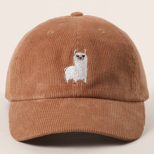 Alpaca Embroidered Corduroy Baseball Cap - Mocha