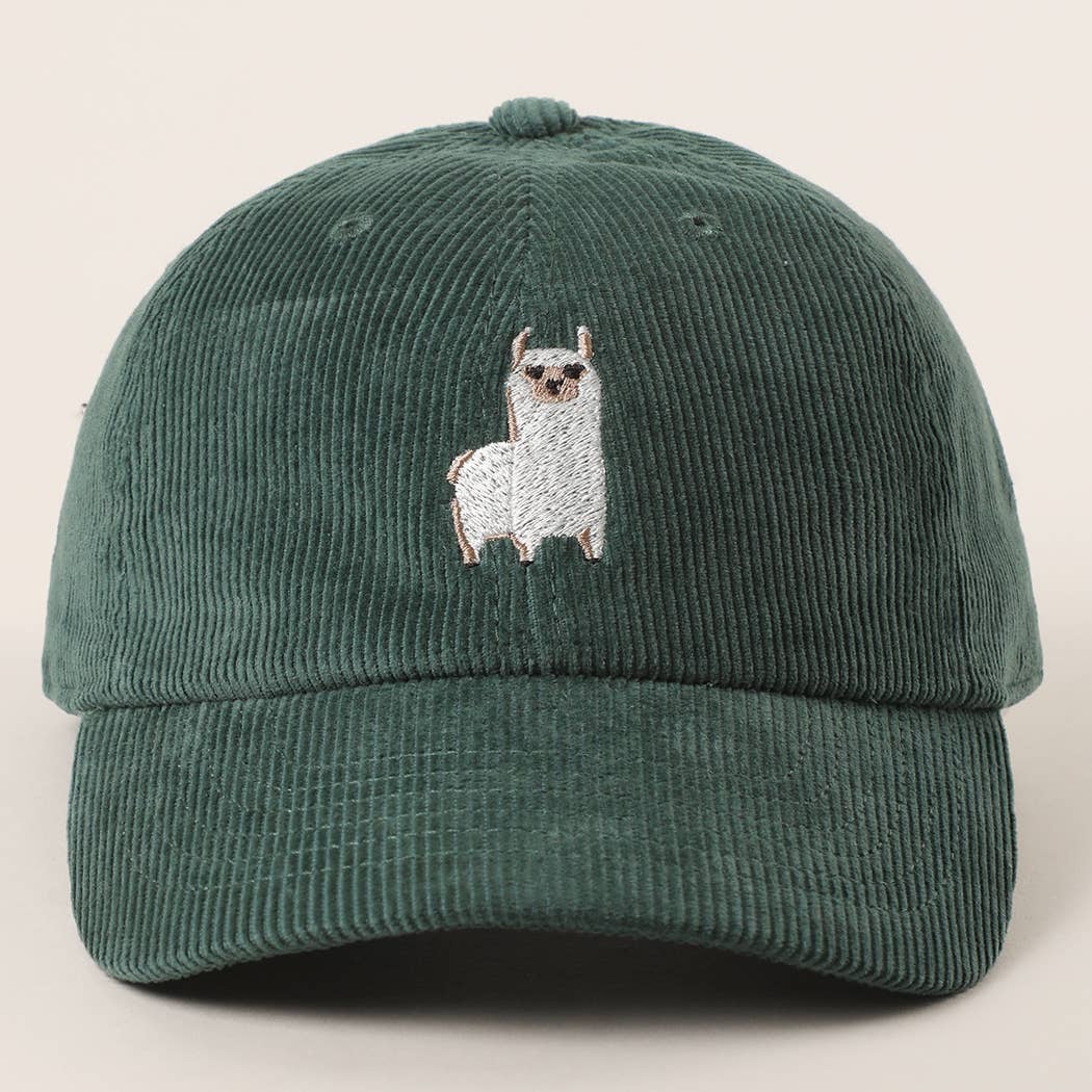 Cute Alpaca Embroidered Corduroy Baseball Cap: MAUVE / One Size